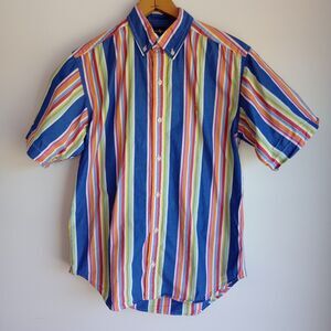 Ralph Lauren Boys Striped Oxford Button Down S/S Lg (16-18) Colorful Preppy Y2K